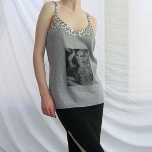 Marilyn Monroe print/graphic on repurposed, sequin, Old Navy tank top, large